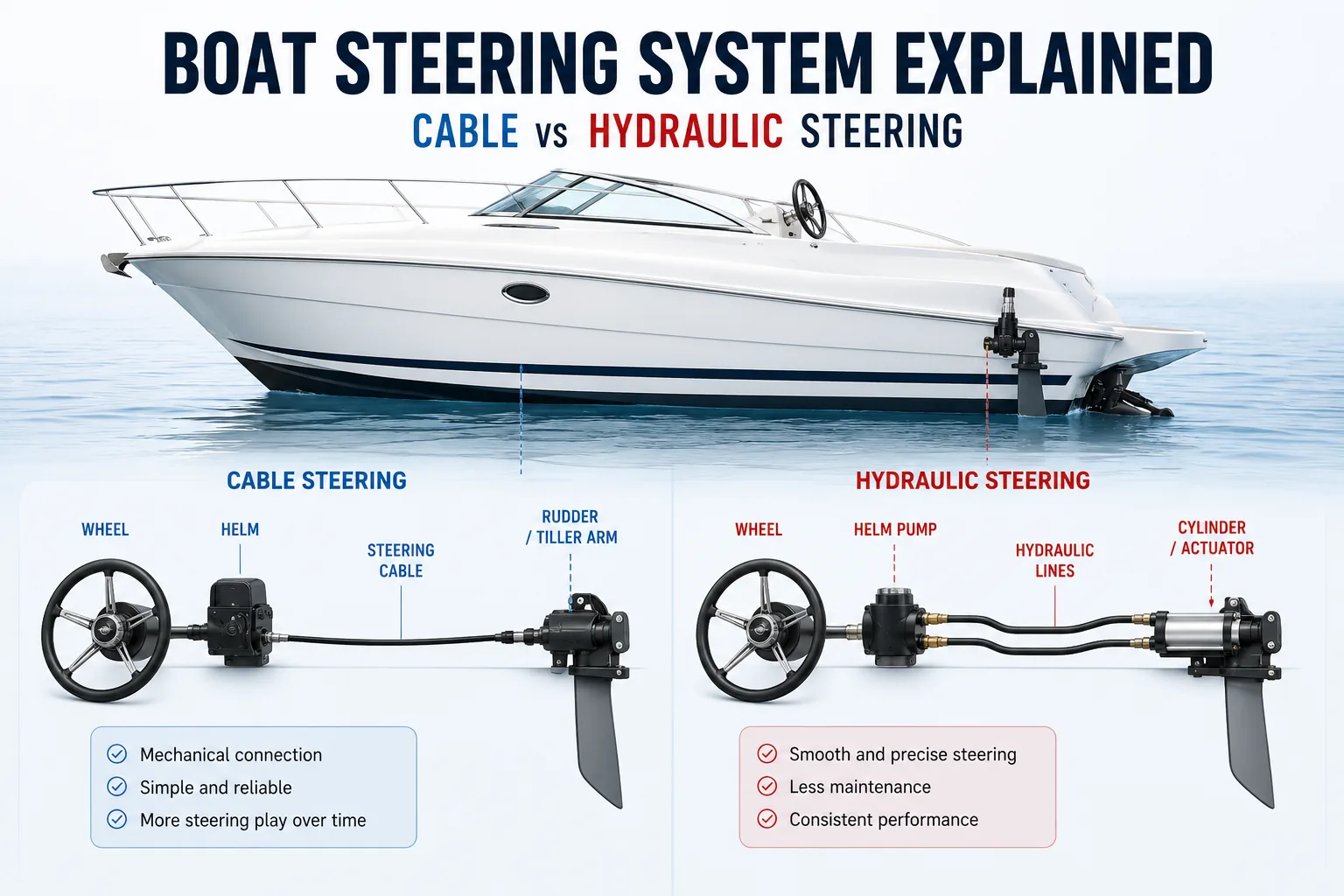 Boat Steering System Explained – Cable vs Hydraulic Steering