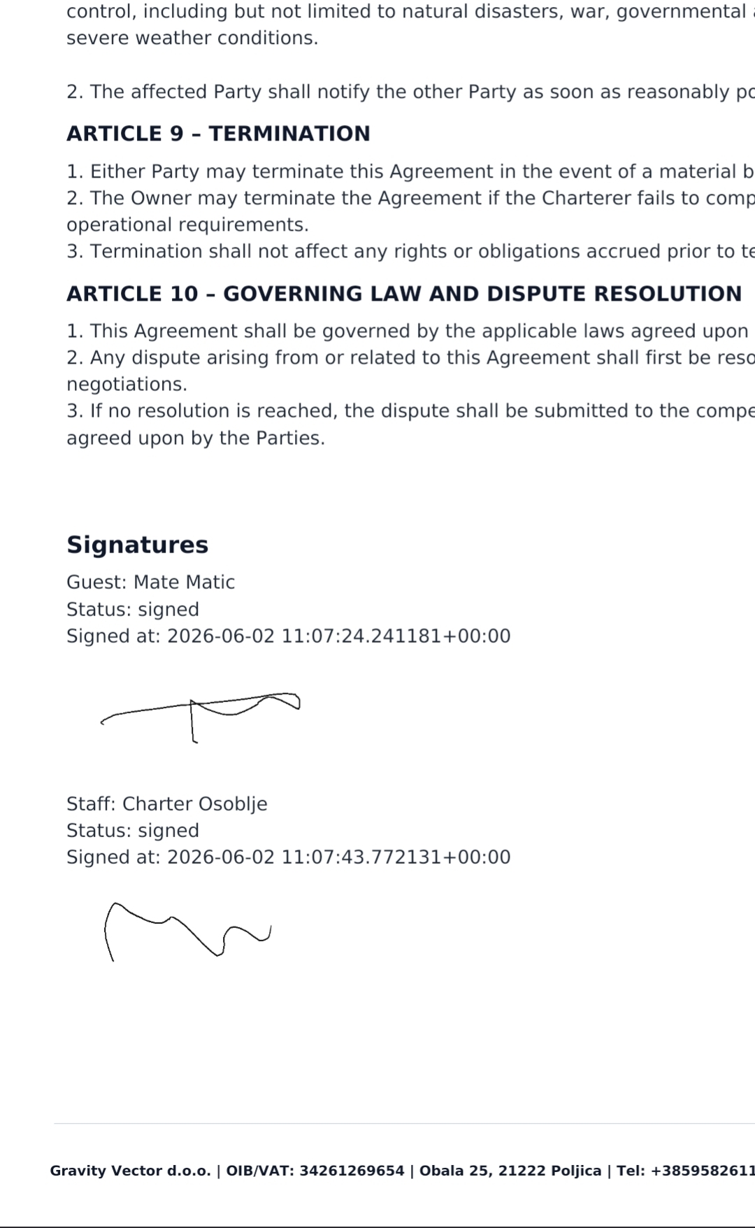 Digital charter contracts