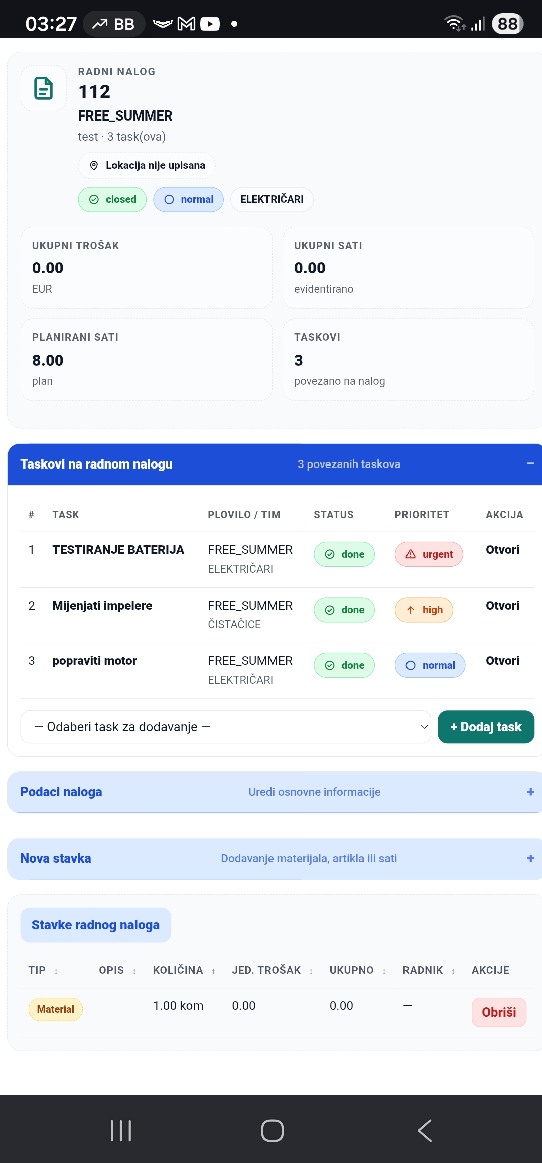 Work orders dashboard